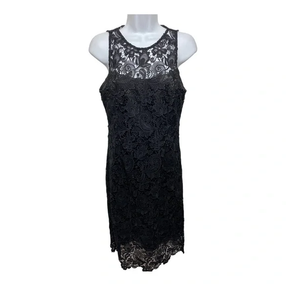 blue dress for baby girl Black Illusion Floral Lace Overlay A-Line Dress main image 0